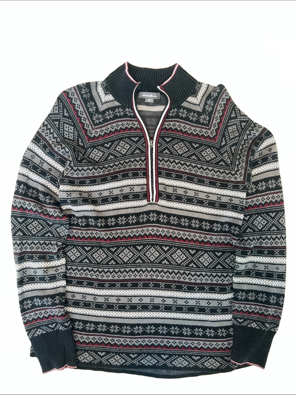 Eddie Bauer Women’s M | Fair Isle Quarter Zip Sweater Nordic Ski Lodge Pullover